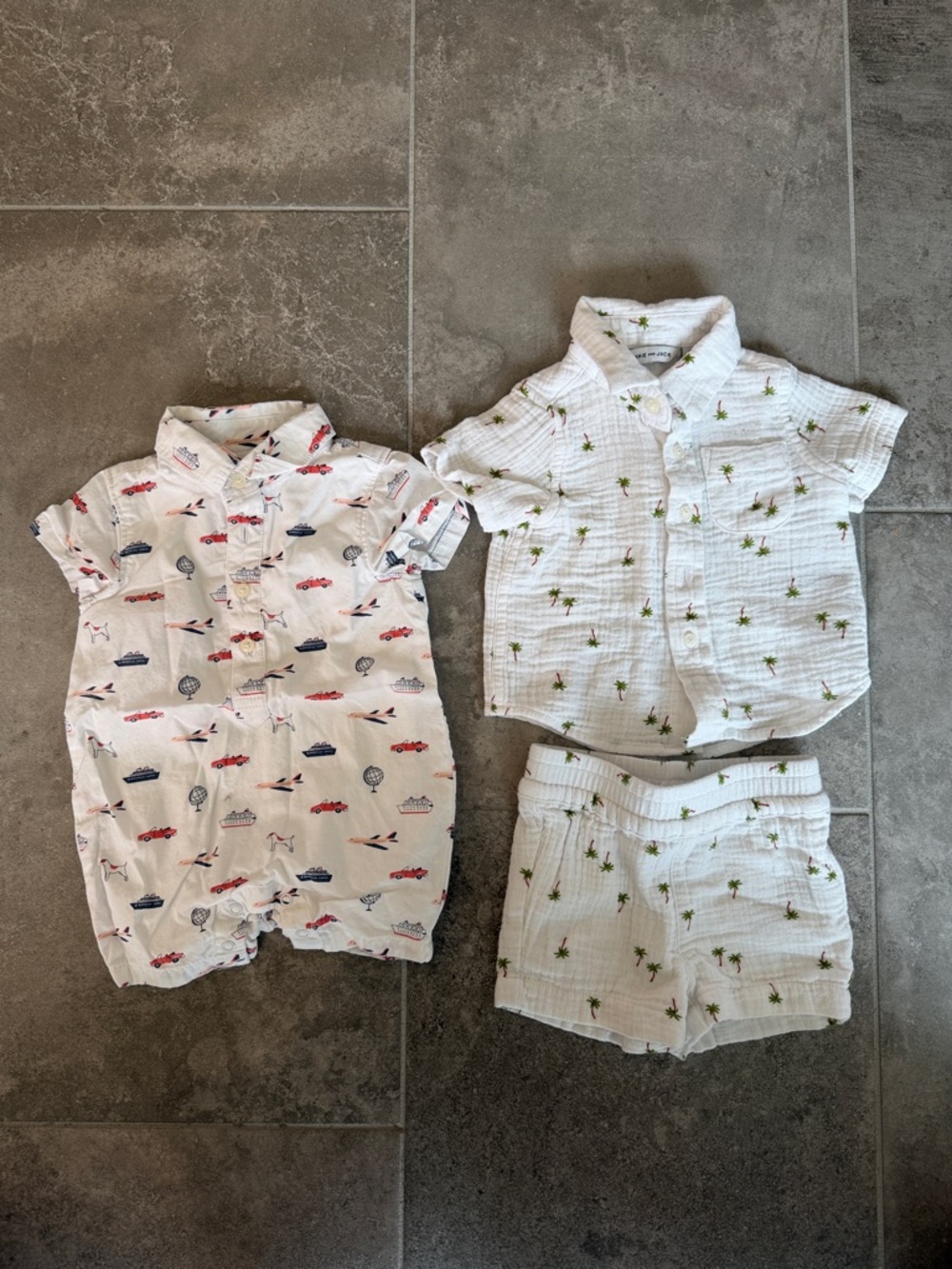 White Palm-Print Cotton Kids Set & Airplane One Piece